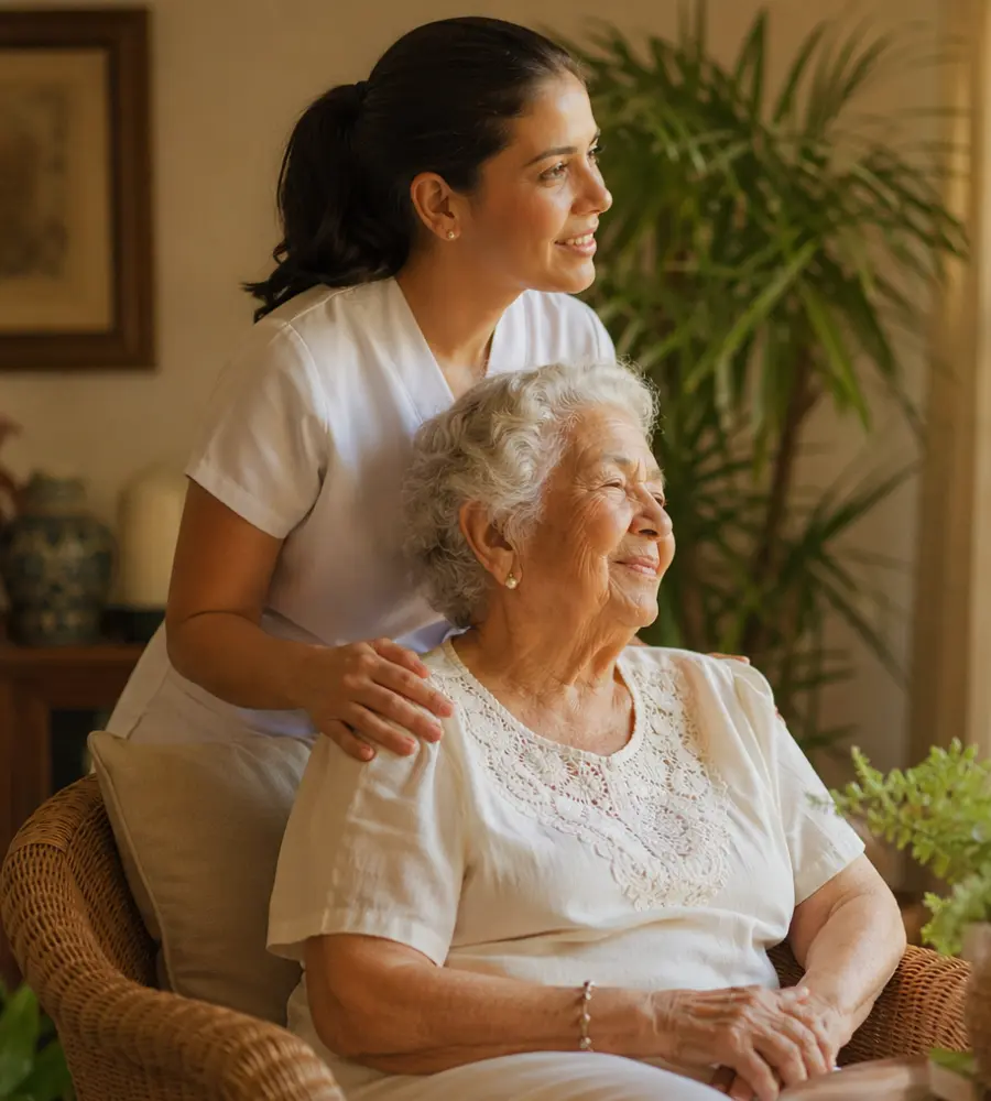 Cuidadora y residente en Golden Paradise, 
          Hogar de Adultos Mayores en Panamá
